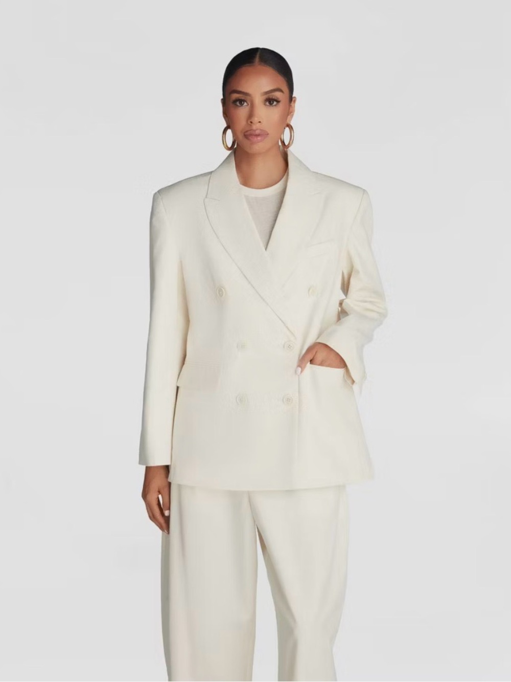 KBB by Kahlana Double-Breasted Cream Suit Jacket